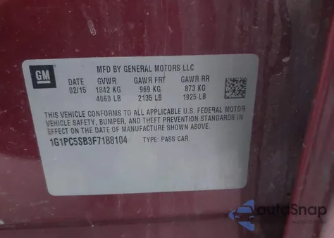 2015 Chevrolet Cruze 1Lt Auto from USA, damaged, VIN 1G1PC5SB3F7188104